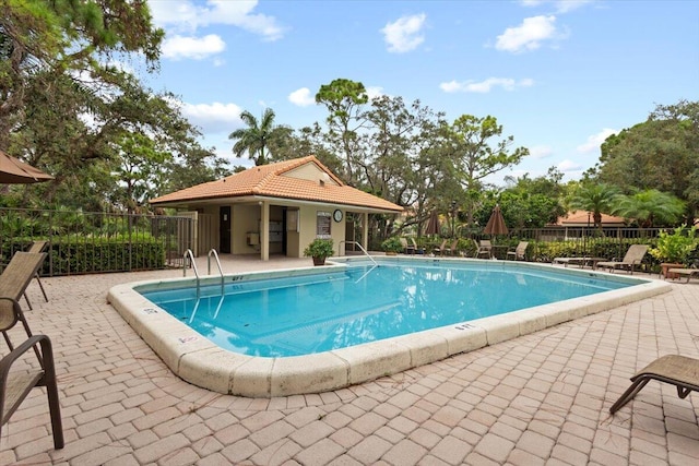 view of swimming pool with a patio