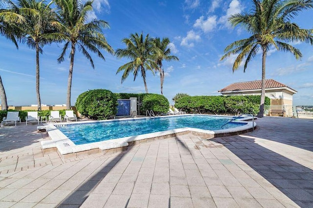 view of swimming pool featuring a patio