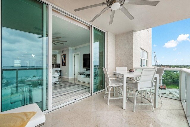 balcony with ceiling fan