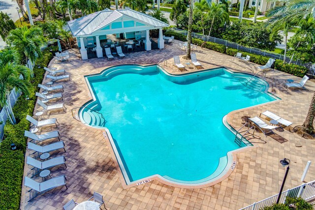 view of pool featuring a gazebo and a patio