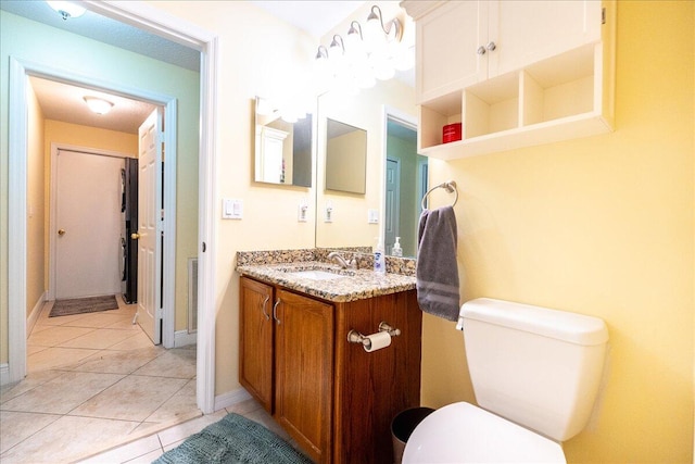 bathroom featuring tile patterned flooring, vanity, and toilet