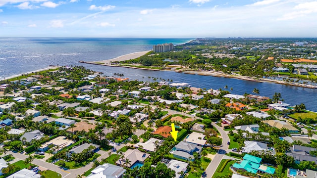 bird's eye view featuring a water view