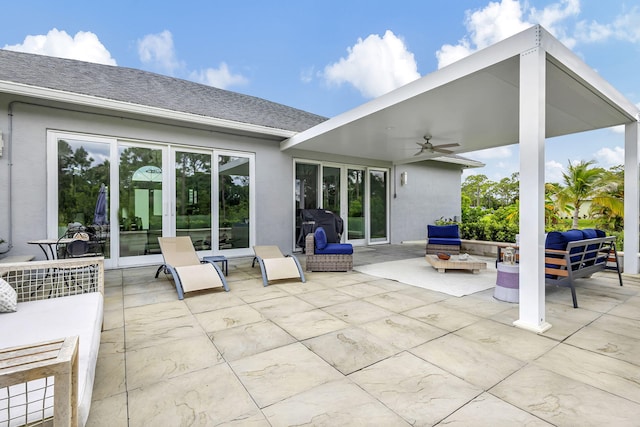 view of patio with ceiling fan and an outdoor hangout area