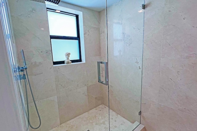 bathroom with a shower stall