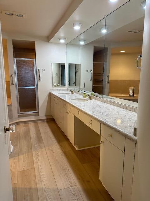 bathroom featuring wood-type flooring and vanity