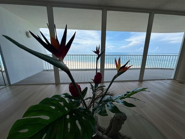 details with a water view and hardwood / wood-style floors