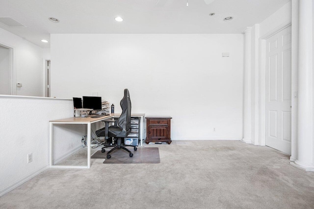 view of carpeted office space