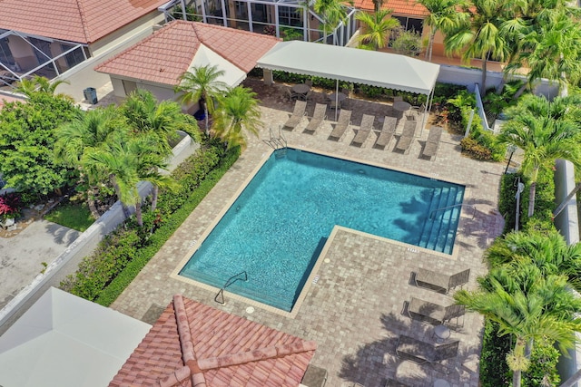 view of swimming pool featuring a patio