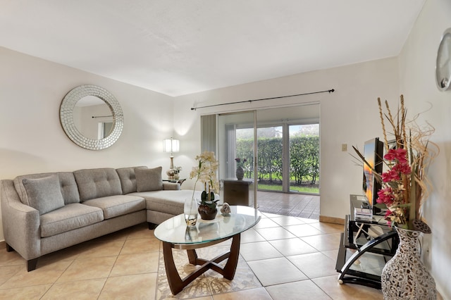 living room featuring light tile patterned floors