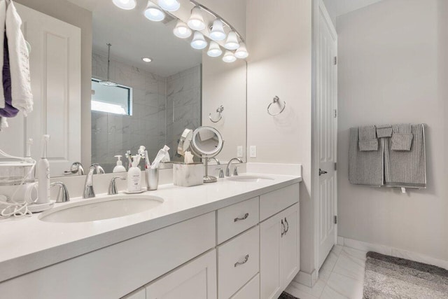 bathroom featuring dual vanity and tile patterned flooring