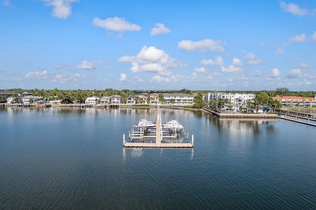 property view of water featuring a boat dock