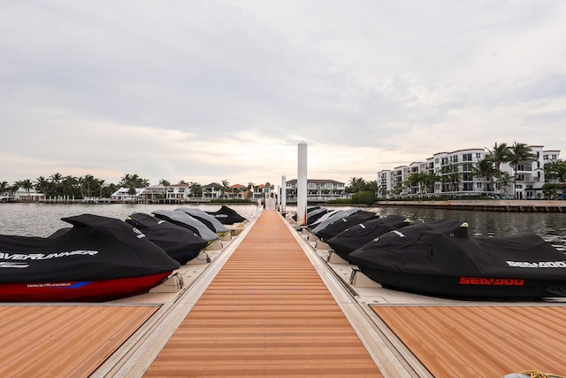 dock area with a water view