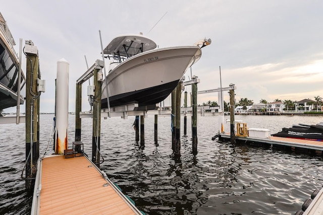 view of dock featuring a water view