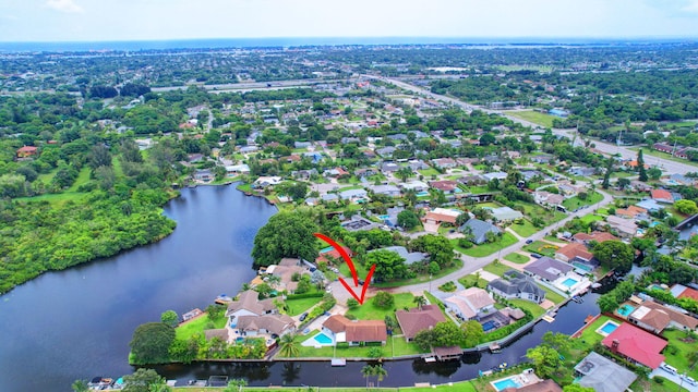 bird's eye view featuring a water view