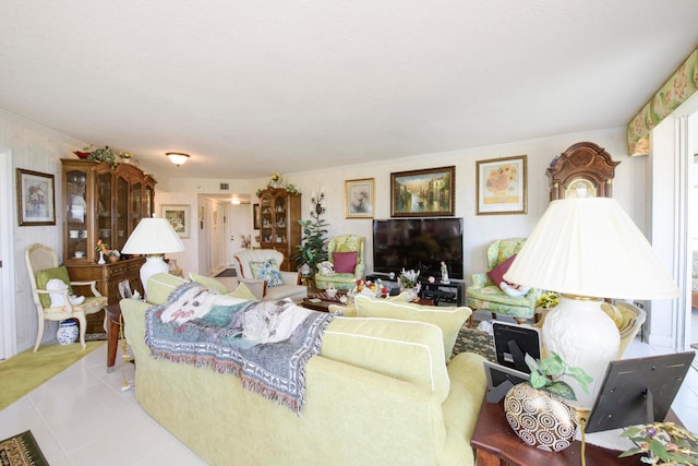 living room featuring light tile patterned flooring