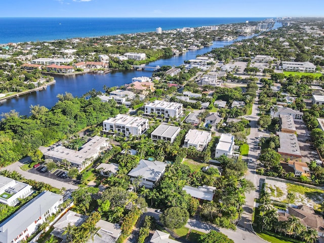 bird's eye view featuring a residential view and a water view