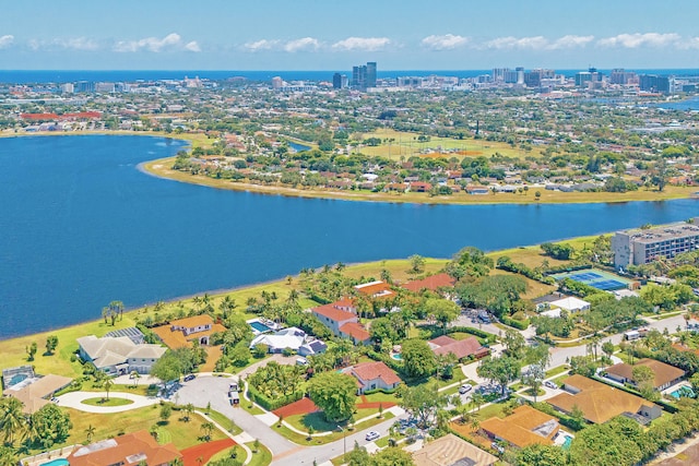 bird's eye view featuring a water view