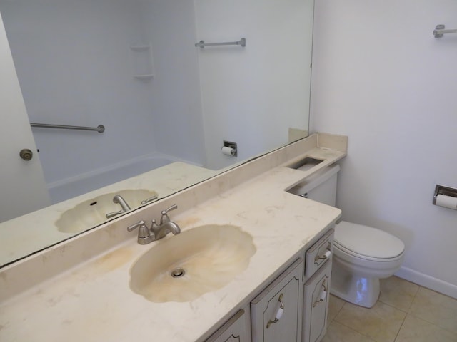 bathroom featuring toilet, tile patterned floors, and vanity