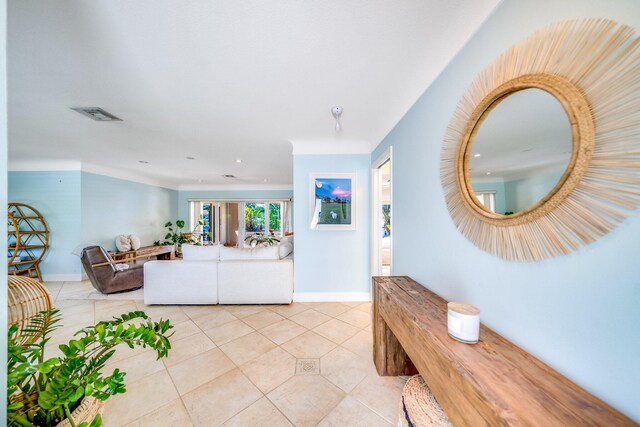 living room featuring light tile patterned floors