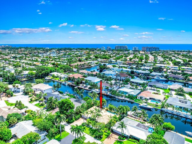 aerial view with a water view