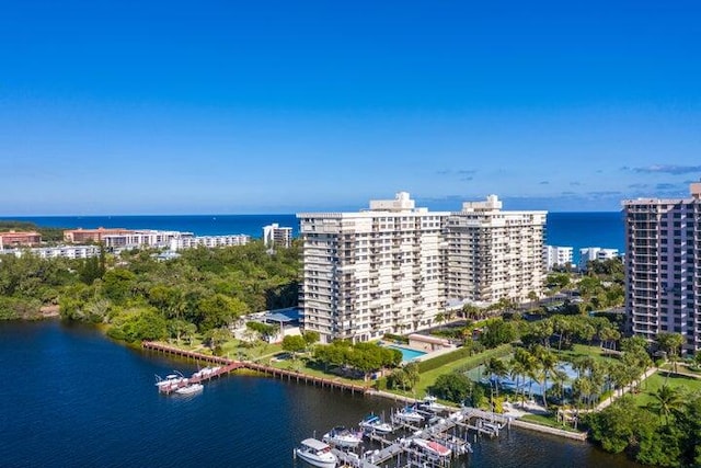 aerial view featuring a water view