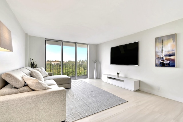 living room featuring expansive windows and wood-type flooring