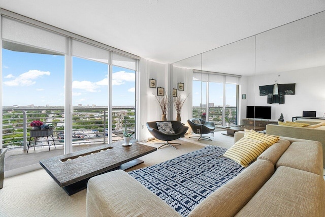 living room with floor to ceiling windows