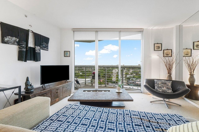 living room featuring floor to ceiling windows