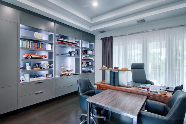 office space with dark hardwood / wood-style flooring