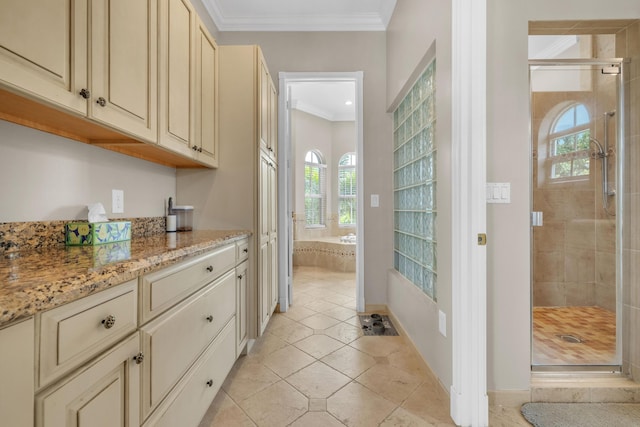 9229 Delemar Ct, Wellington, FL 33414 - bar area featuring crown molding, plenty of natural light, light tile patterned floors, and baseboards