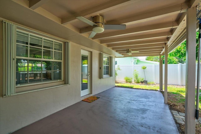 view of patio featuring ceiling fan