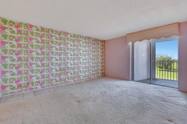 carpeted empty room with a textured ceiling