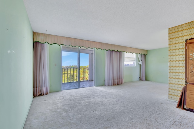 unfurnished room with a textured ceiling and carpet flooring