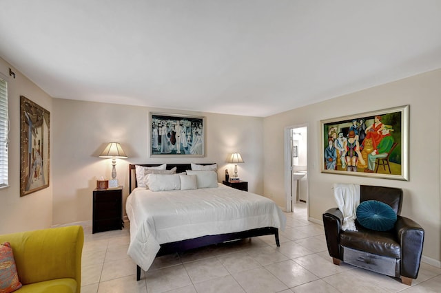 bedroom featuring light tile patterned flooring