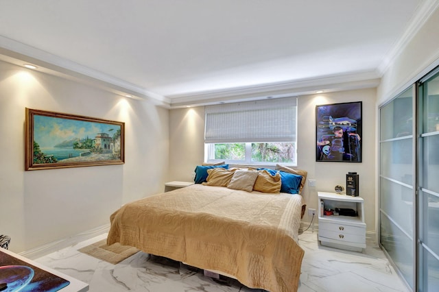 bedroom with crown molding