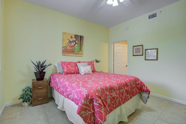 bedroom featuring ceiling fan and light tile patterned floors