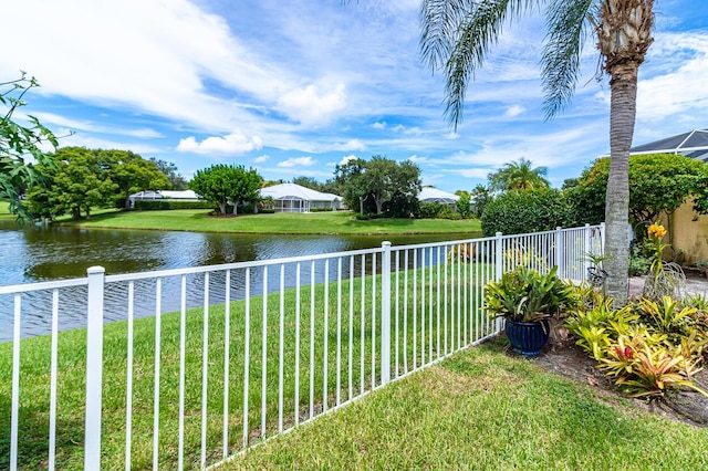 view of yard with a water view