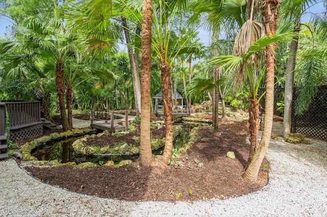 view of yard featuring a wooden deck