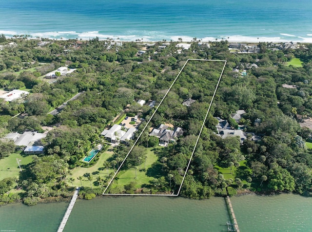 aerial view with a water view