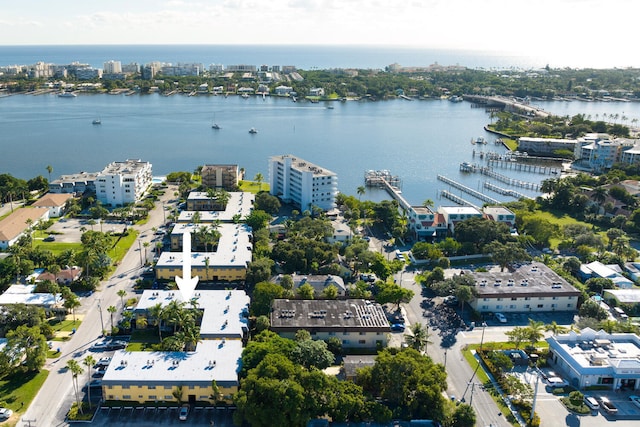 aerial view featuring a water view