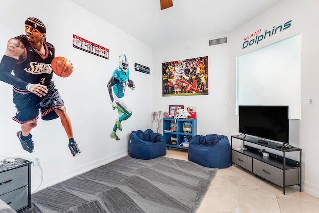 game room featuring baseboards and visible vents