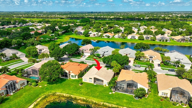 aerial view with a water view