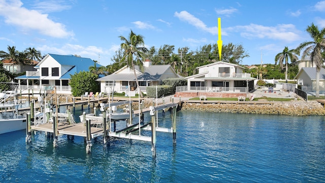 dock area with a water view