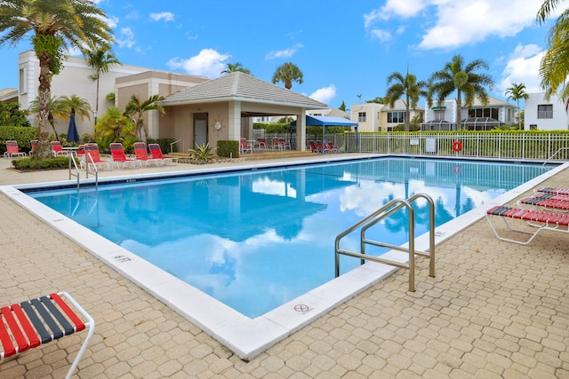 view of pool featuring a gazebo and a patio area