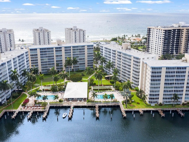 aerial view featuring a water view