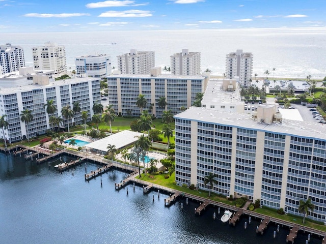 aerial view featuring a water view