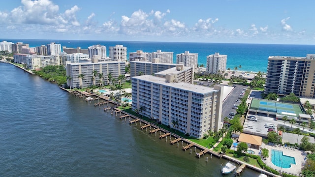 drone / aerial view featuring a water view