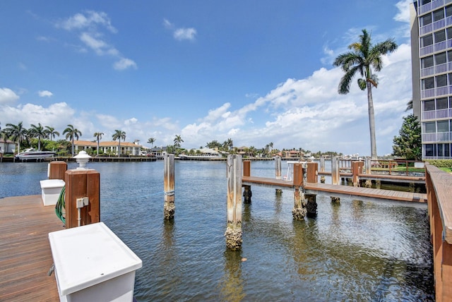 view of dock with a water view