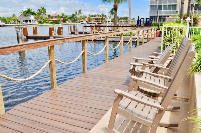 view of dock with a water view