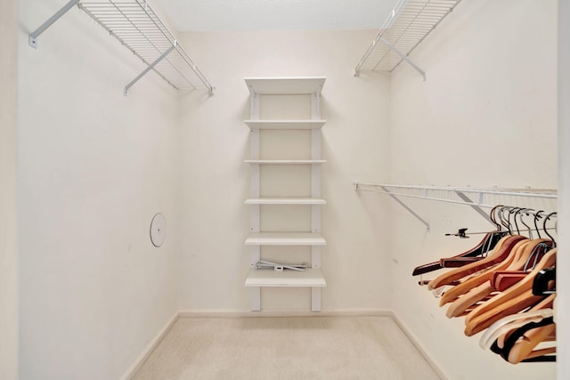 spacious closet with light colored carpet